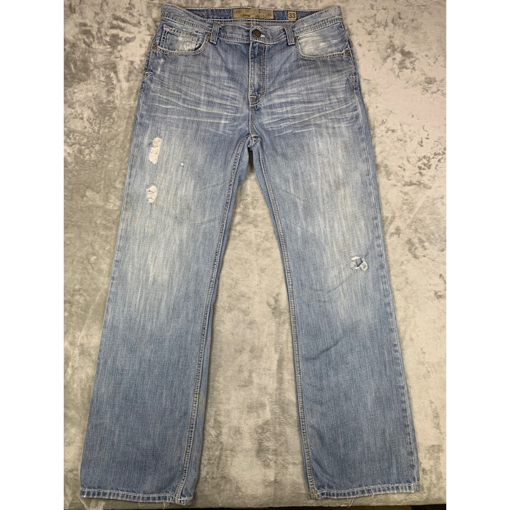 BKE Tyler Jeans Mens 33x34 Light Wash Distressed Thrashed Straight Leg Grunge